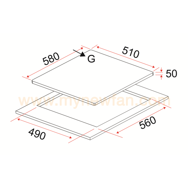 EF HB AG 360 VS A Kitchen Hob dimension chart