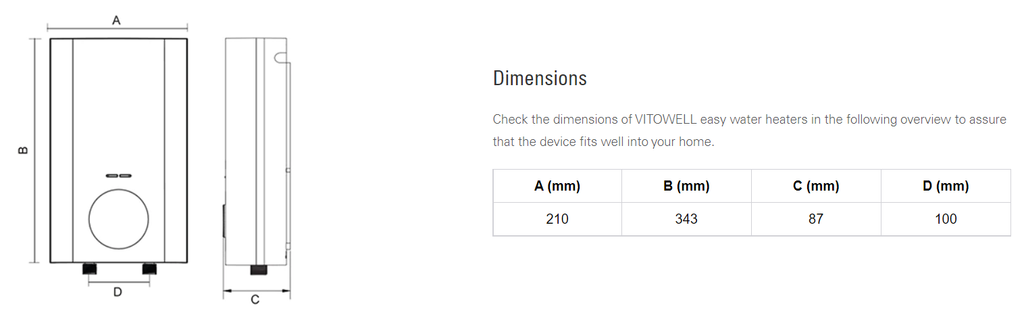 Viessmann Deluxe Dimension Chart