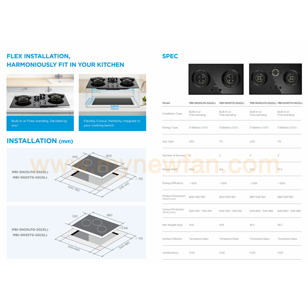 Midea MBI-SN20L-SG(GL) Kitchen Hob information chart