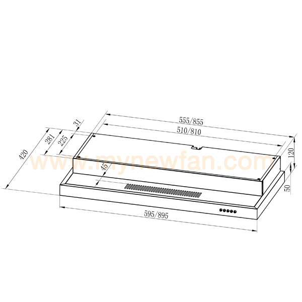 Rinnai RH-S269-SSR Kitchen Hood dimension chart