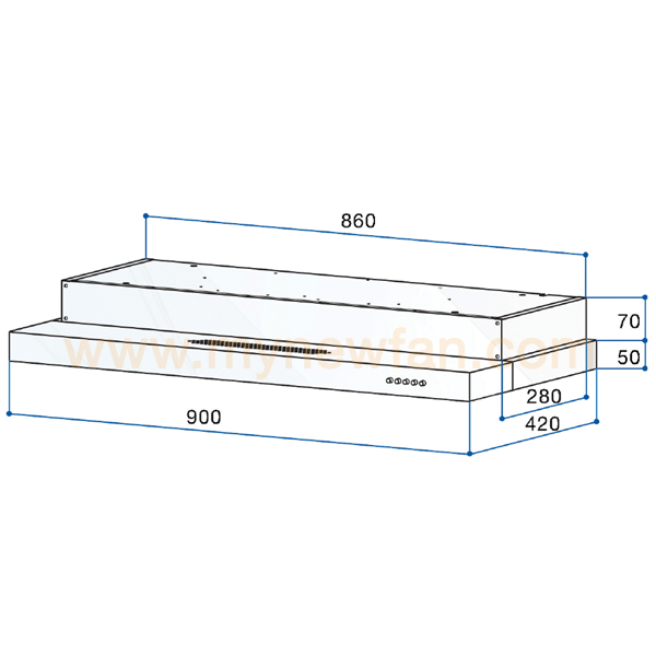 Rinnai RH-S309-GBR-T Kitchen Hood dimension chart