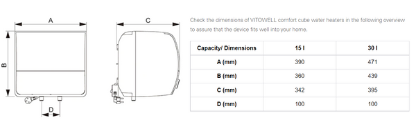 VITOWELL comfort Premium Dimension Chart