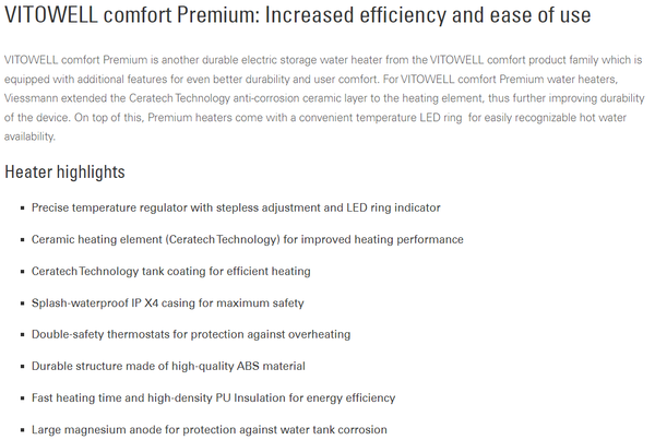 VITOWELL comfort Premium Technical Info