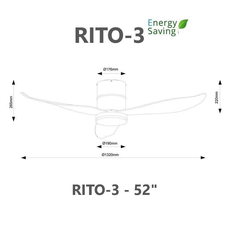 Fanco Rito-3 52" Dimension Chart