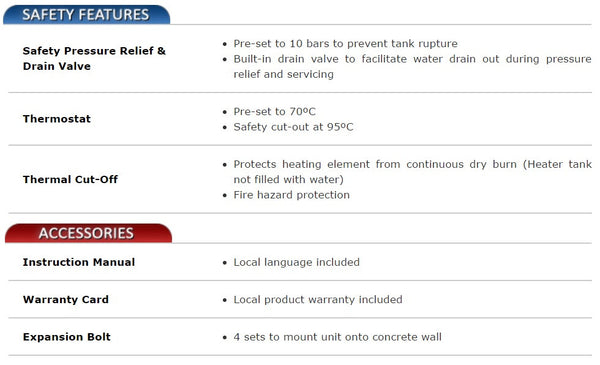 Joven JS Series Storage Water heater specification chart 2