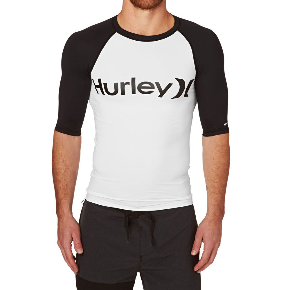 Mens Rashies Hurley One And Only Short Sleeve Rash Vest Black White Surf Ontario