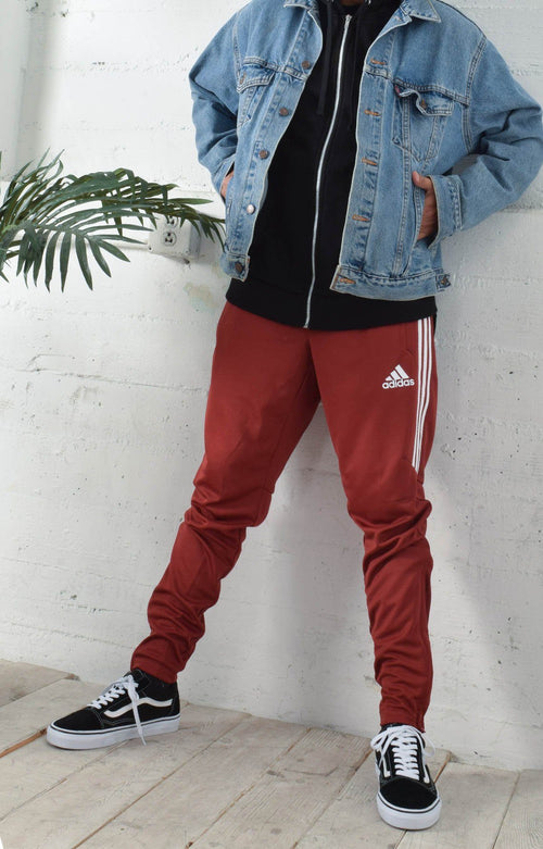 jean jacket with adidas pants