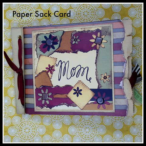 Paper sack Mother's Day card with multiple pages filled with memorabilia. 