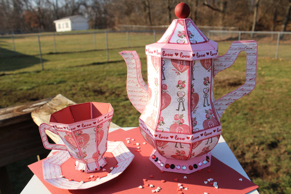 Valentine's Day Dimensional Paper Project: Paper teapot and teacup