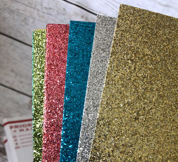 gold, pink, blue , silver and green glitter paper 