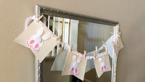 easter bunny canvas banner on a mirror