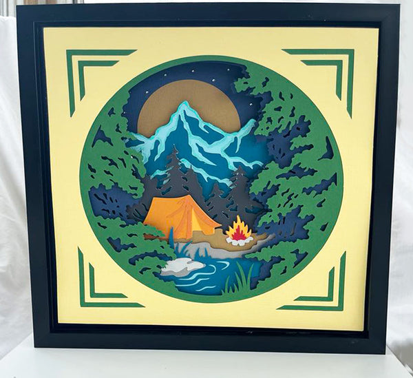camping themed shadow box made of paper