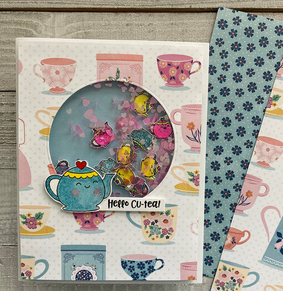 cuppa tea card with shaker tea pots