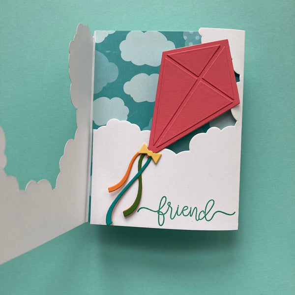 handmade kite card with cloud flaps
