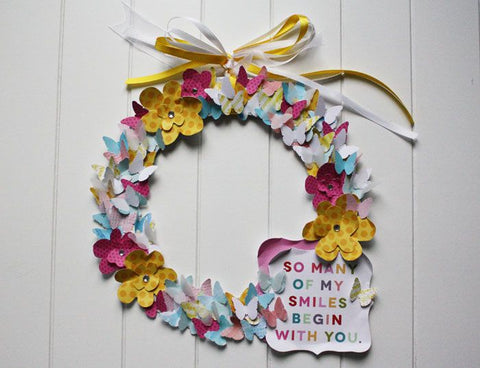 Paper flower wreath or Mother's Day or spring.
