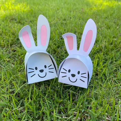 Two paper Easter Bunny mailboxes for treats