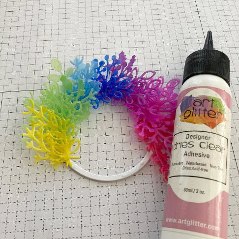 assembling a rainbow wreath from vellum 