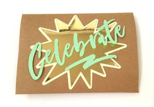 handmade celebrate card with gold foil background