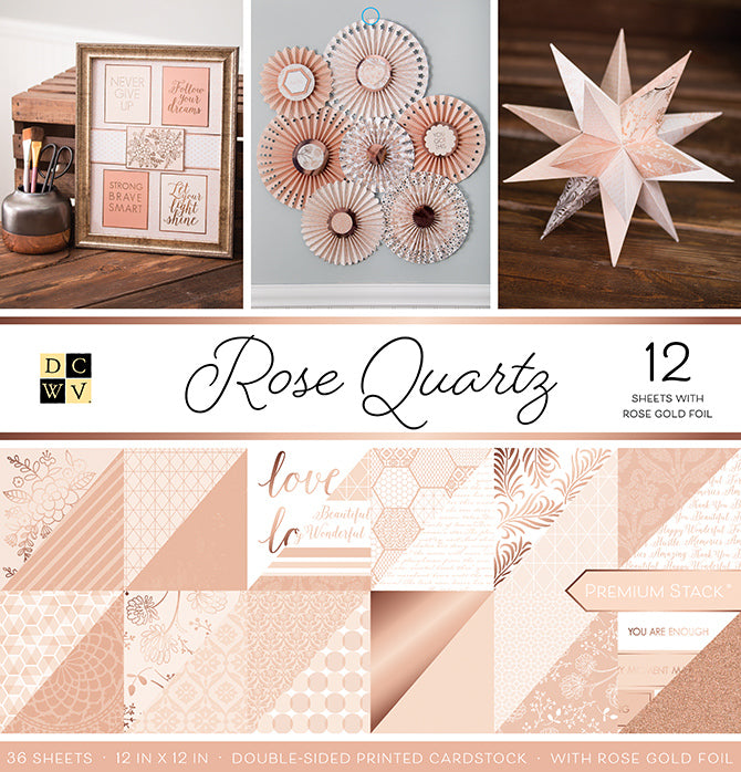 ROSE QUARTZ Premium Cardstock Stack - 36 sheets include 12 sheets with rose gold foil - DCWV