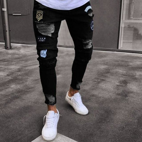 black jeans with patches