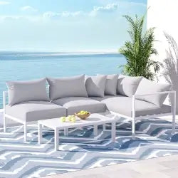 outdoor lounge set by pool