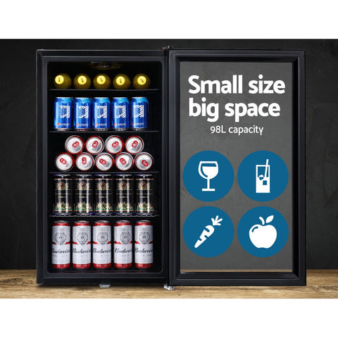 98l Bar Fridge Glass Door Mini Freezer Fridges Countertop Beverage