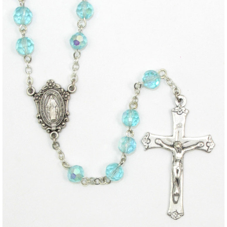 Aqua Crystal Rosary: 7mm – Mary Immaculate Queen Center