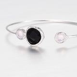 1pc, 43x62mm, Silver Plated Brass Glass Cuff Bangles, Nickel Free in Black / Pink