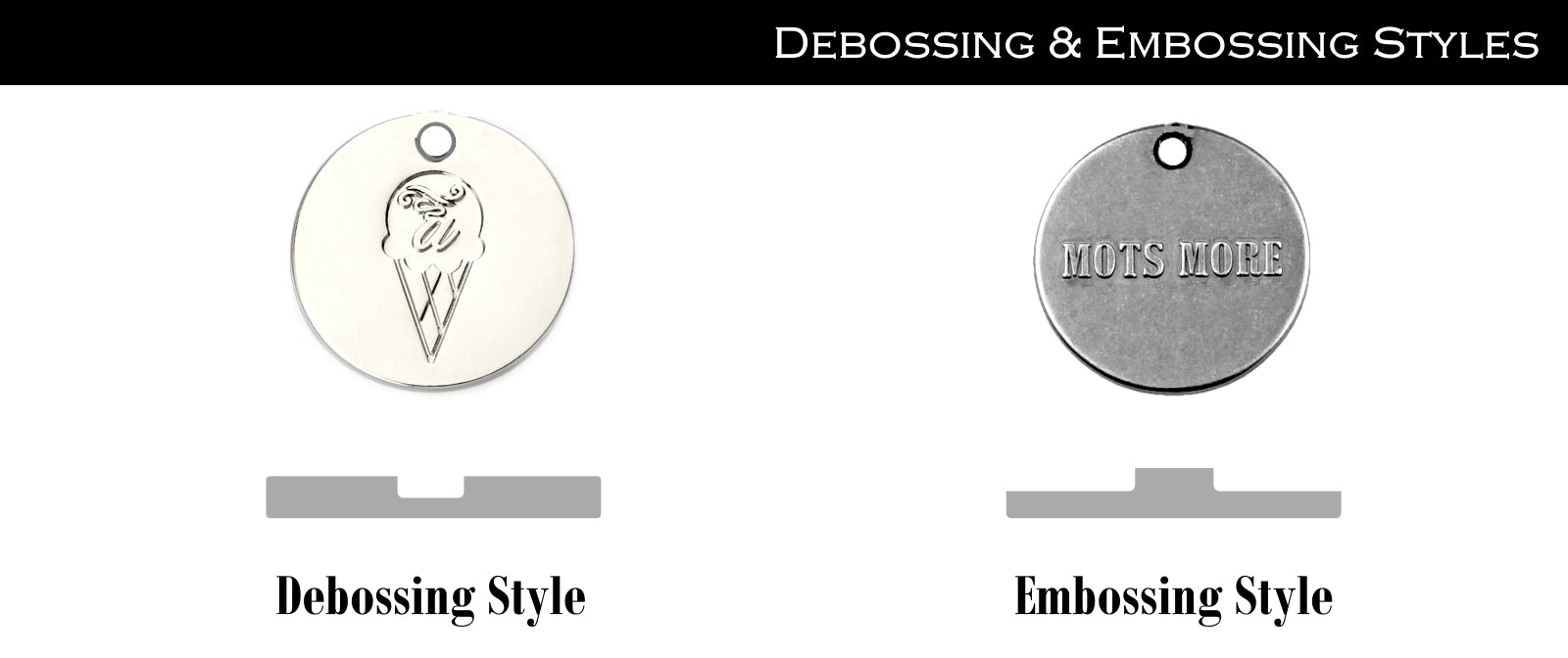 Debossing and Embossing Styles Jewelry Metal Tags