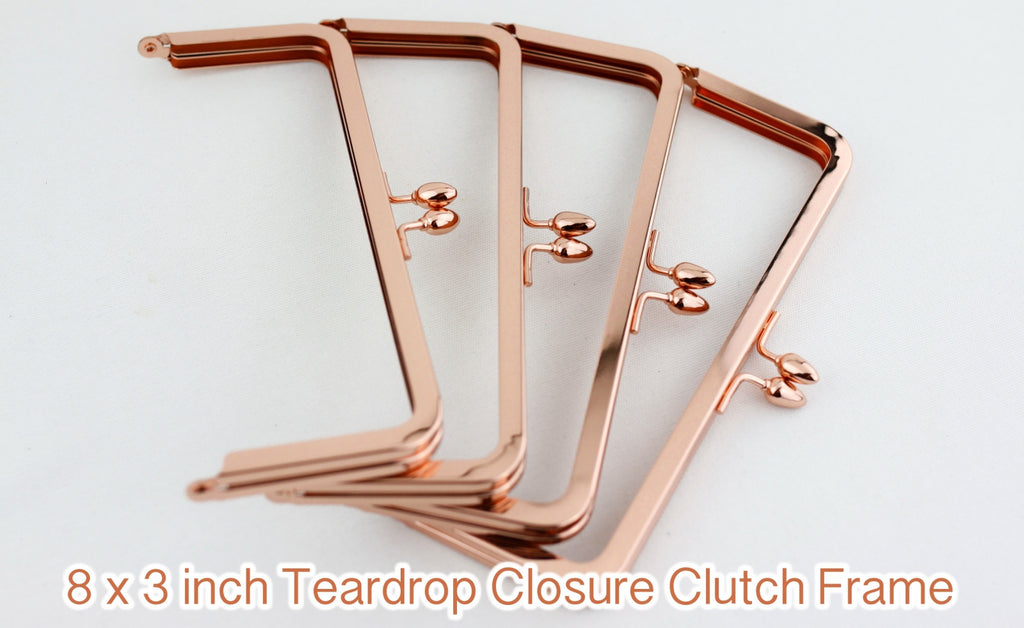 rose gold teardrop clutch frame, rose gold kisslock, rose gold purse frame