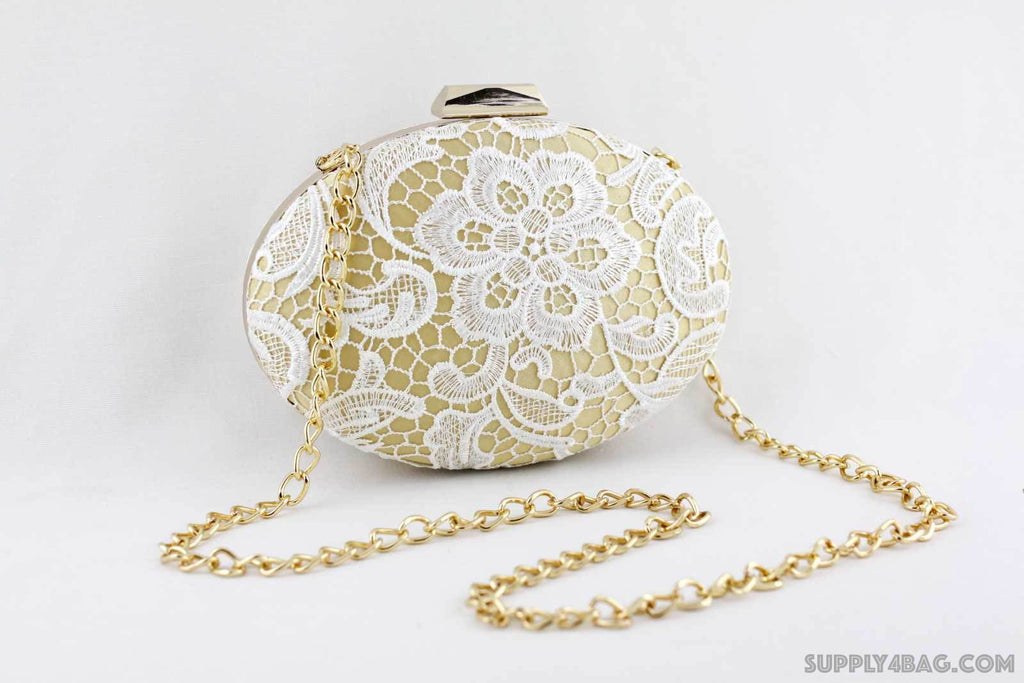 Egg Shape Champagne Lace Bridal Clutch | SUPPLY4BAG