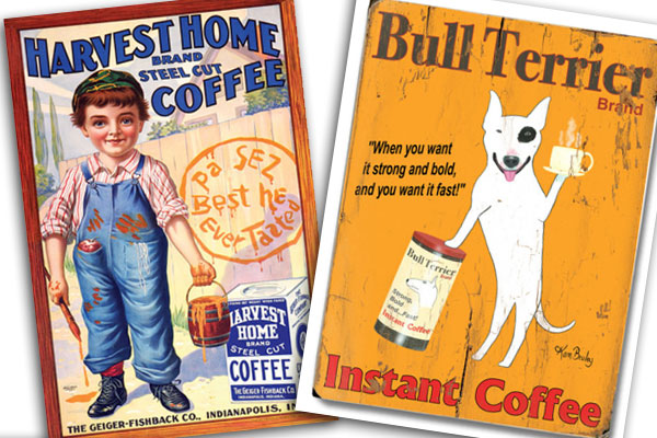 Boy and his dog retro coffee ad