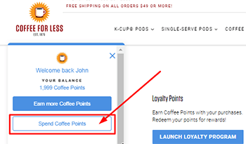 In the Points Center pop-up, select the 'Spend Coffe Points' button