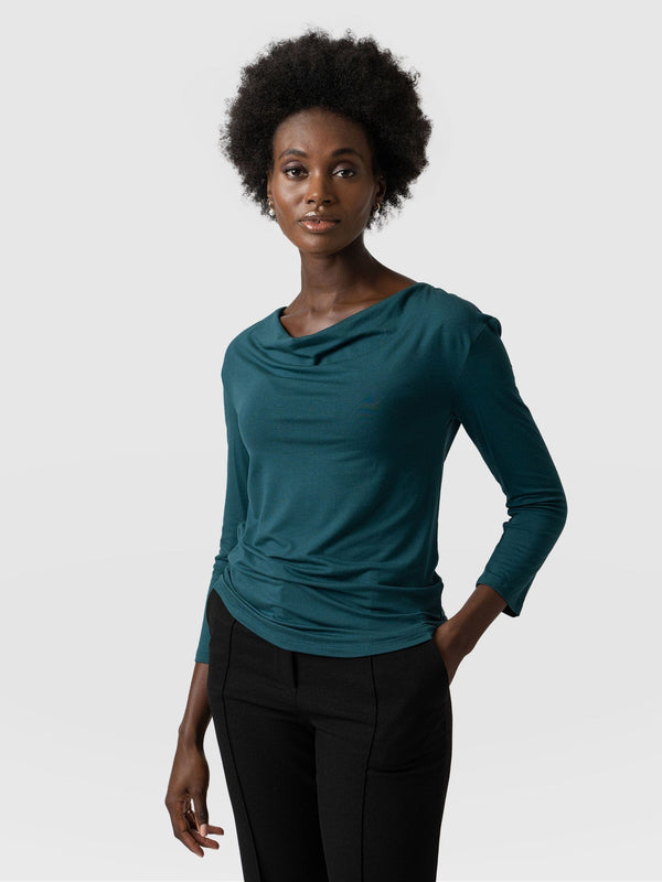 Cowl Neck Tee Navy Sleeves - Women's T-Shirts | Saint + Sofia® USA ...