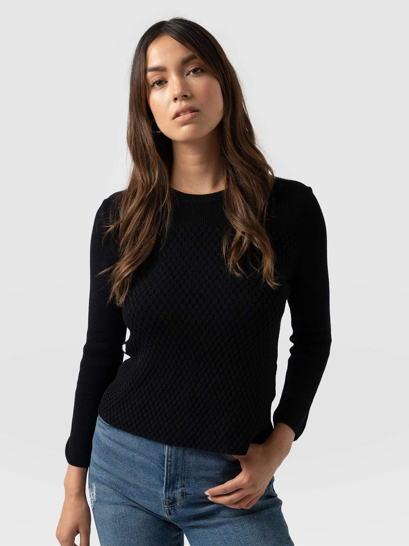 Honeycomb Rib sweater Black - Women's Sweaters | Saint + Sofia® USA ...
