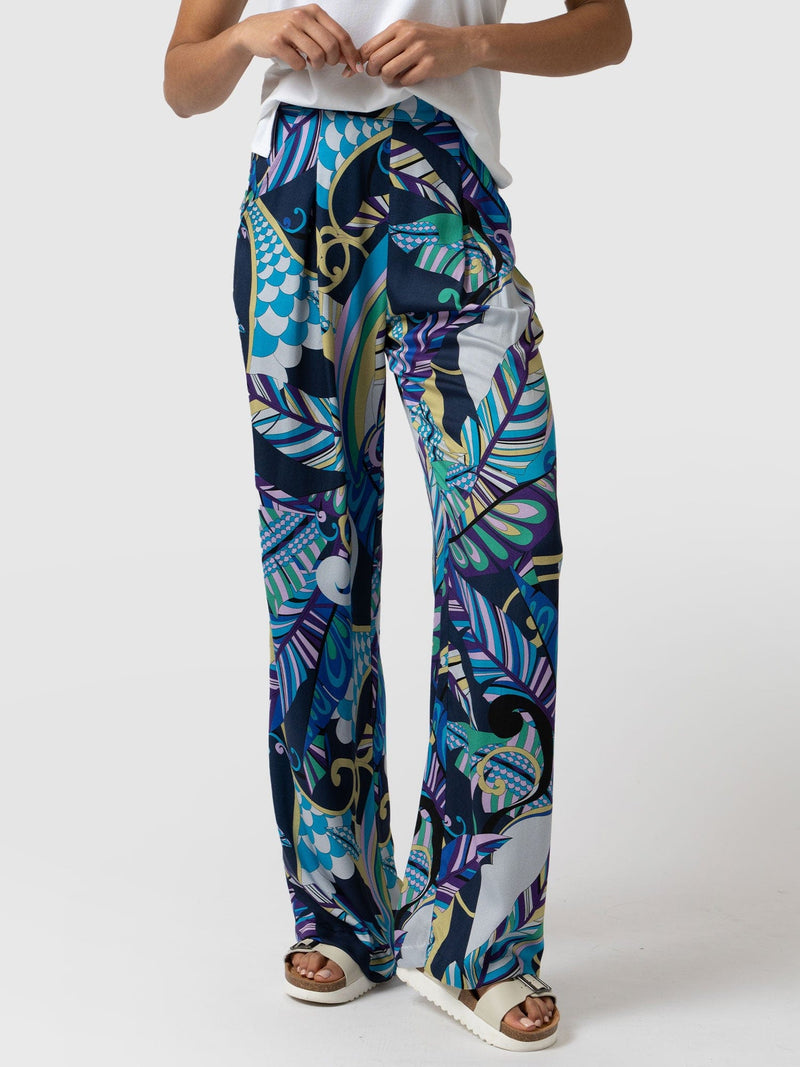 Rowan Wide Leg Pant Blue Palm - Women's Pants | Saint + Sofia® USA ...