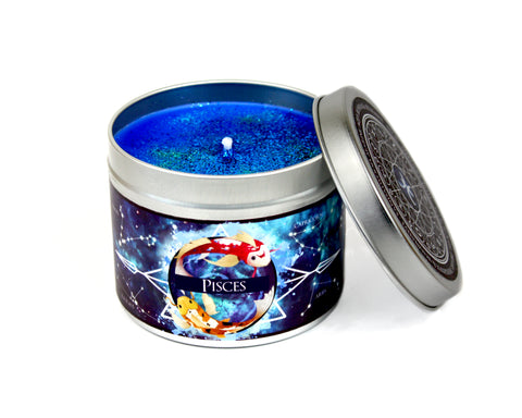 Pisces zodiac scented candle by Happy Piranha