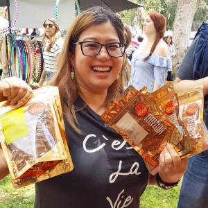 Happy p.o.p. candy co. customer at an outdoor show