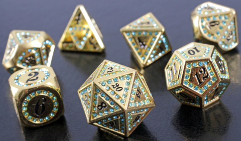 Forged Gaming Bejeweled Treasure Gold and Gemstone Metal Dice Set