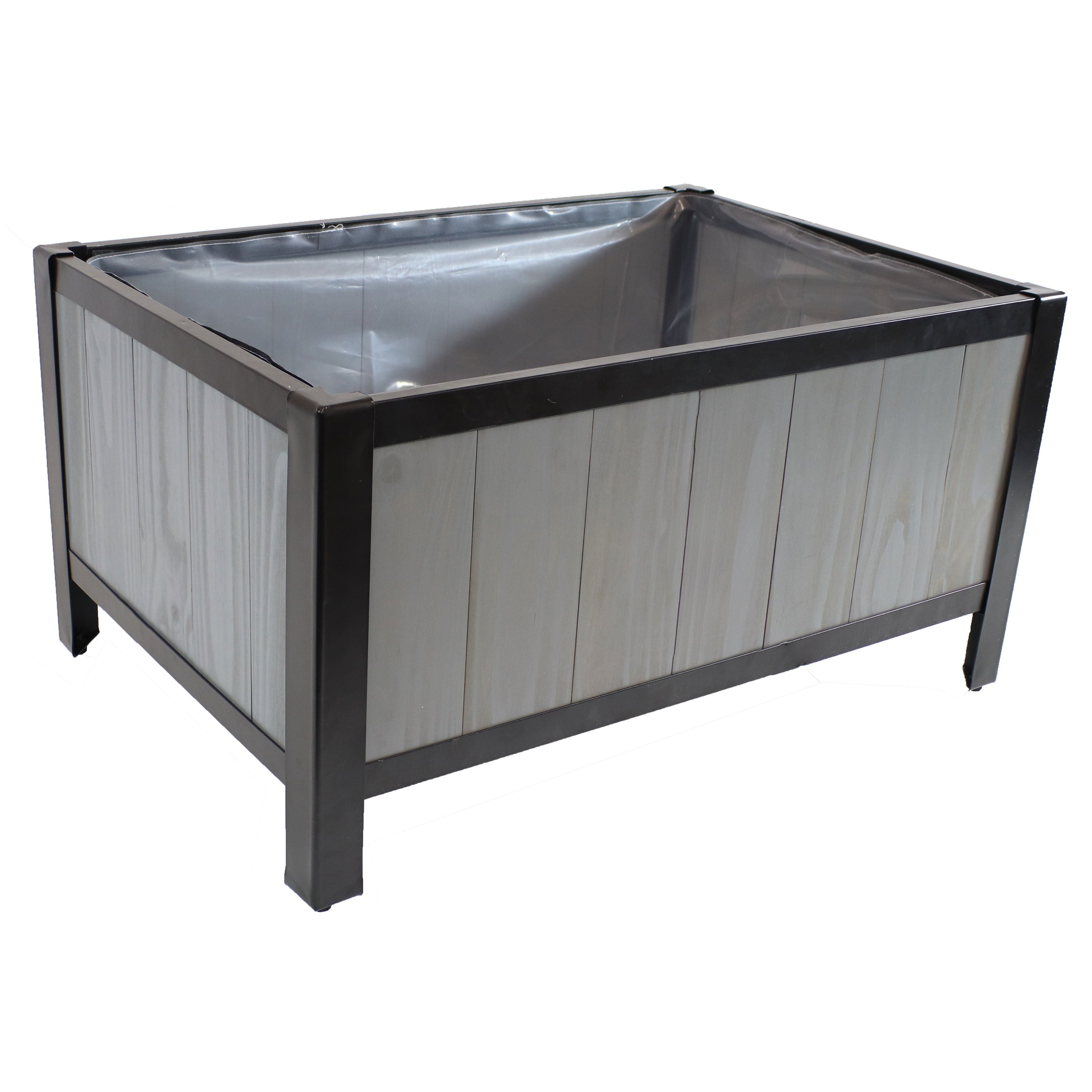 "Acacia Steel-Frame Planter Box with Planter Bag - 15.5"" H - Gray"