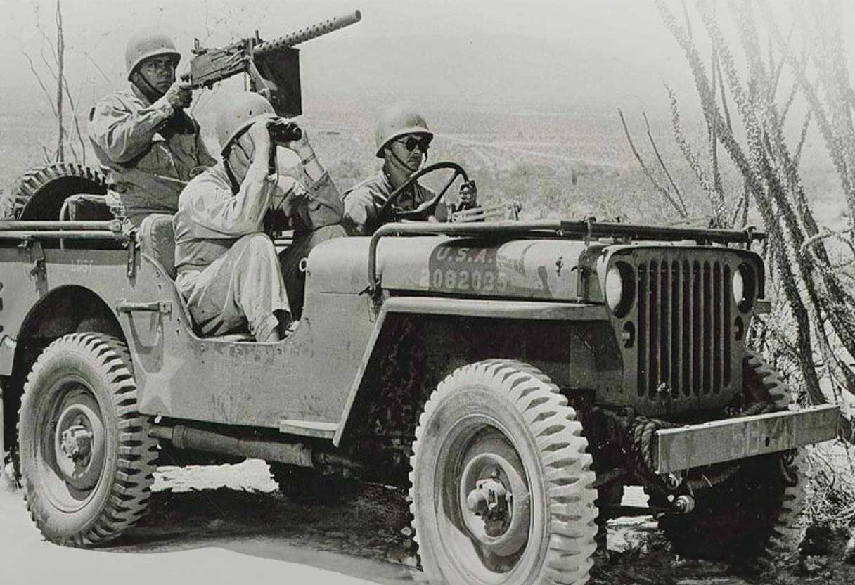 ww2 jeep willy black and white photo