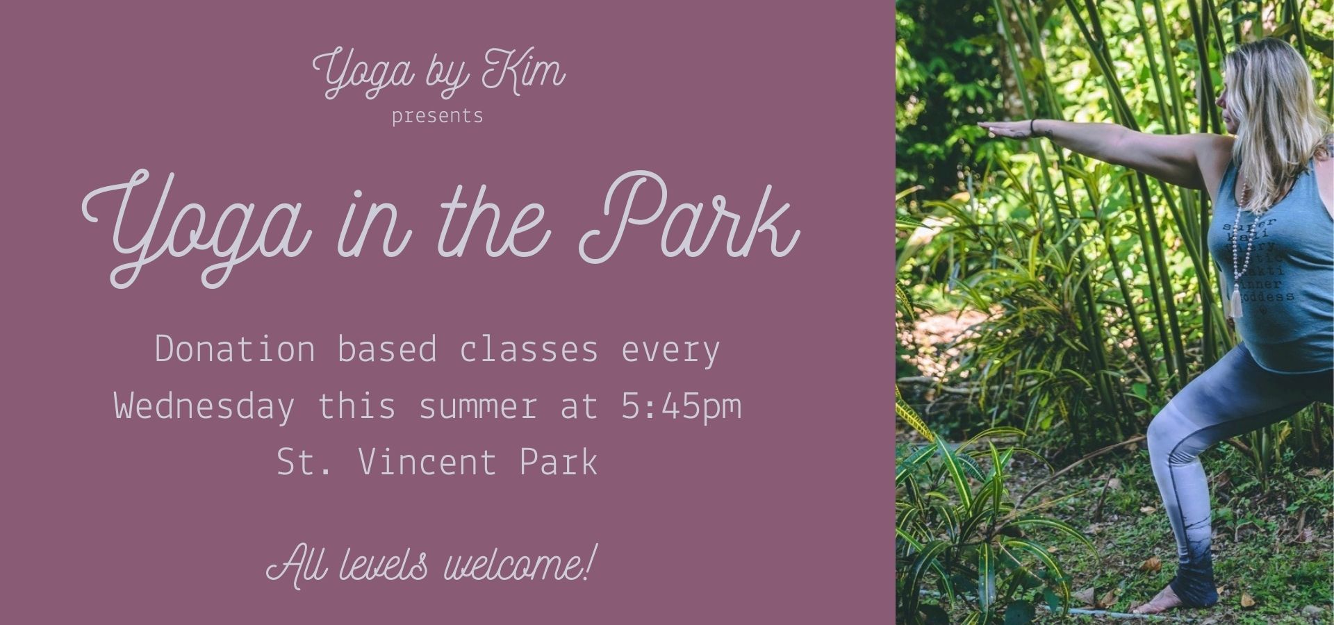 Yoga by Kim presents Yoga in the Park every Wednesday this summer in Barrie, Ontario