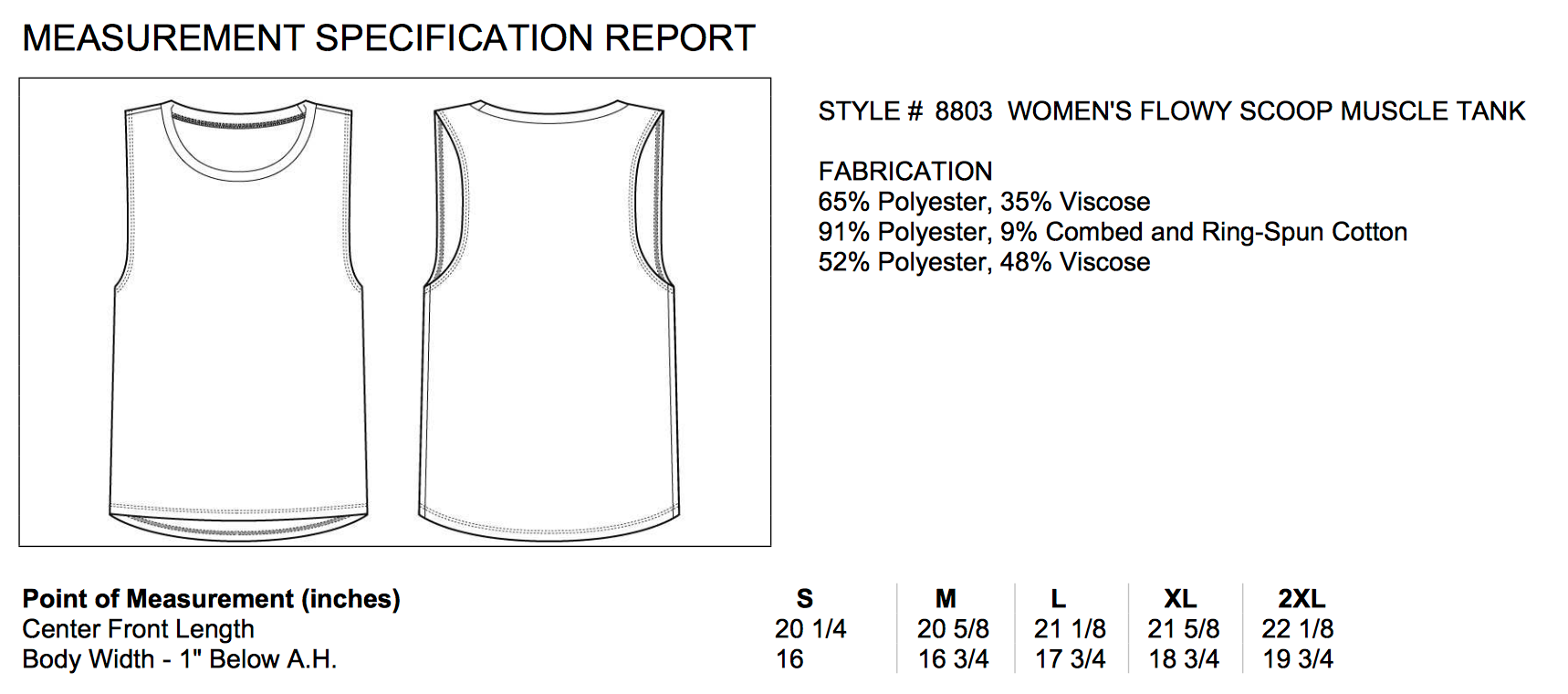 Size chart for flowy muscle tank