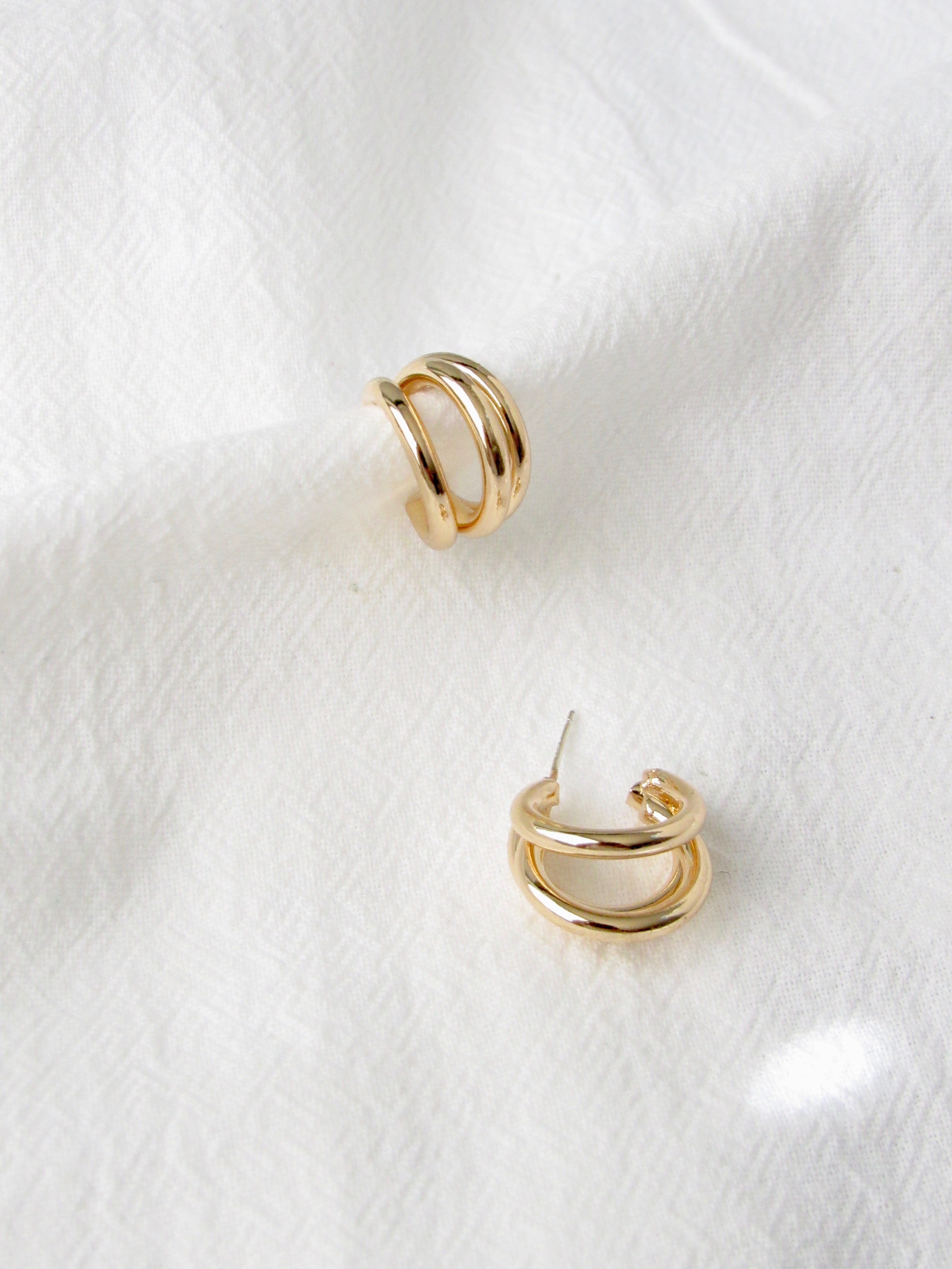 Triple Stripe Gold Half Hoop Earrings