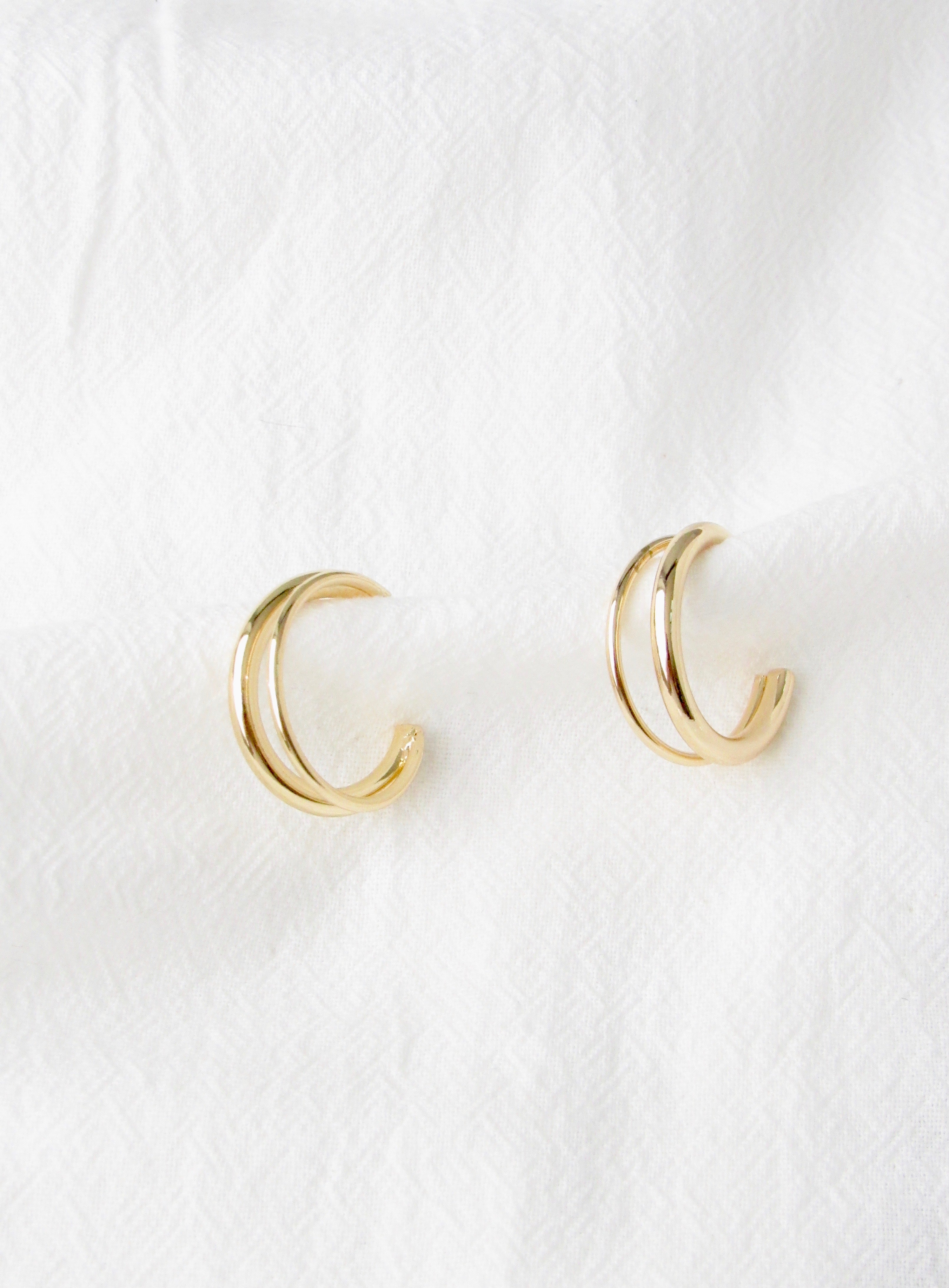 Double Thin & Thick Stripe Gold Half Hoop Earrings