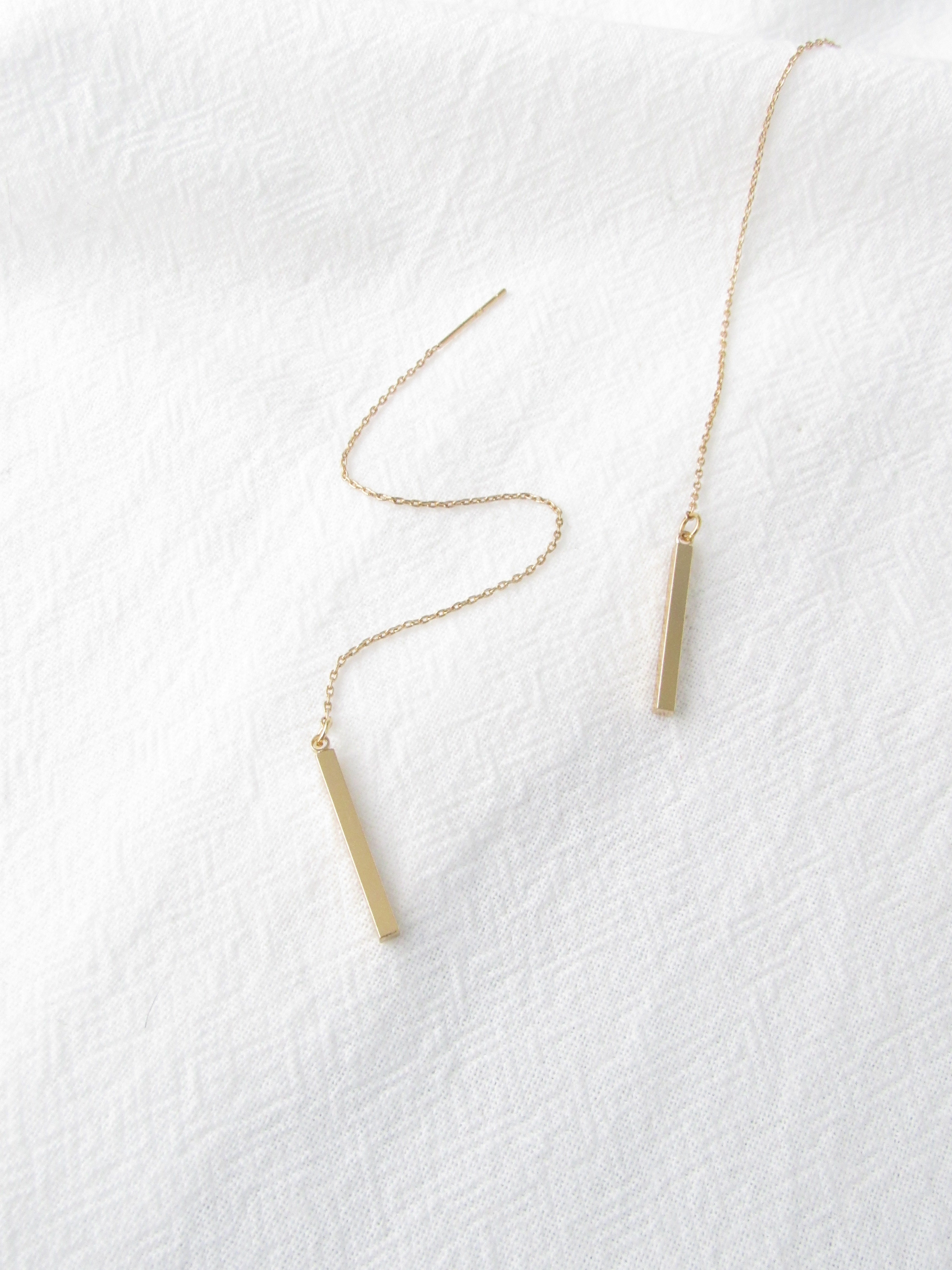 Dainty Bar Gold Long Threader Earrings