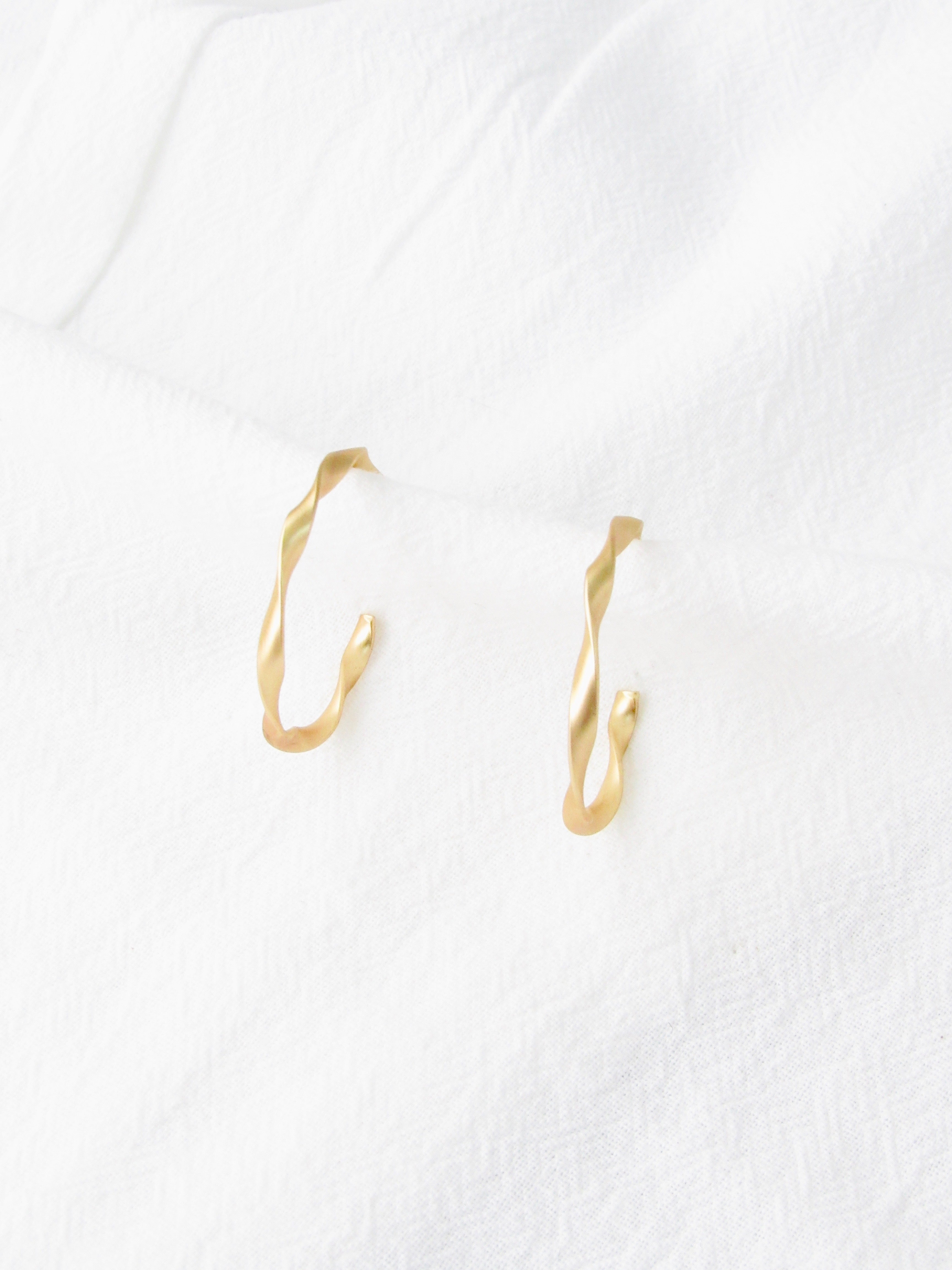 Dainty Twisted Matt Gold Hoop Earrings