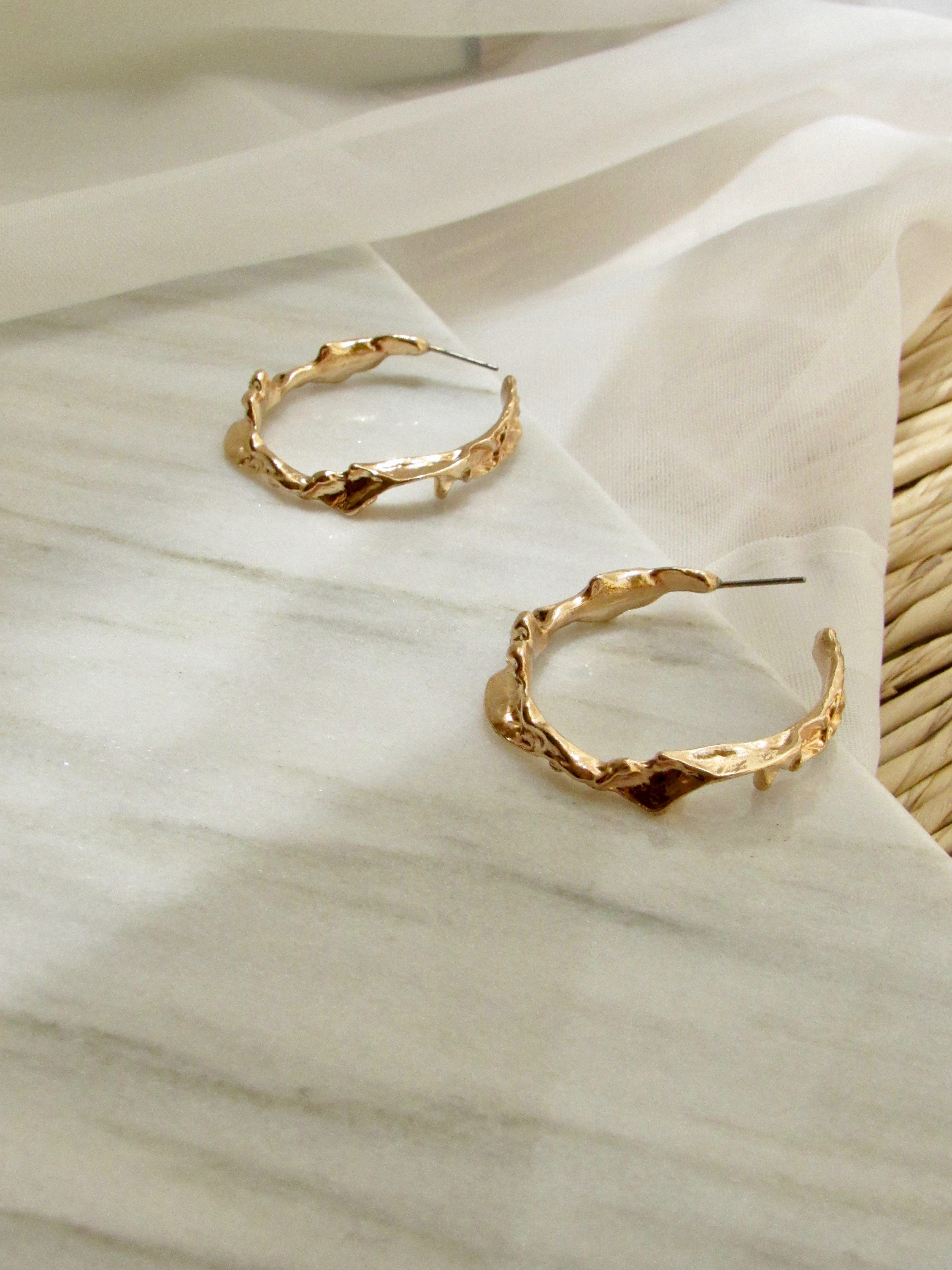 Rugged Circle 18k Gold Vermeil Hoop Earrings