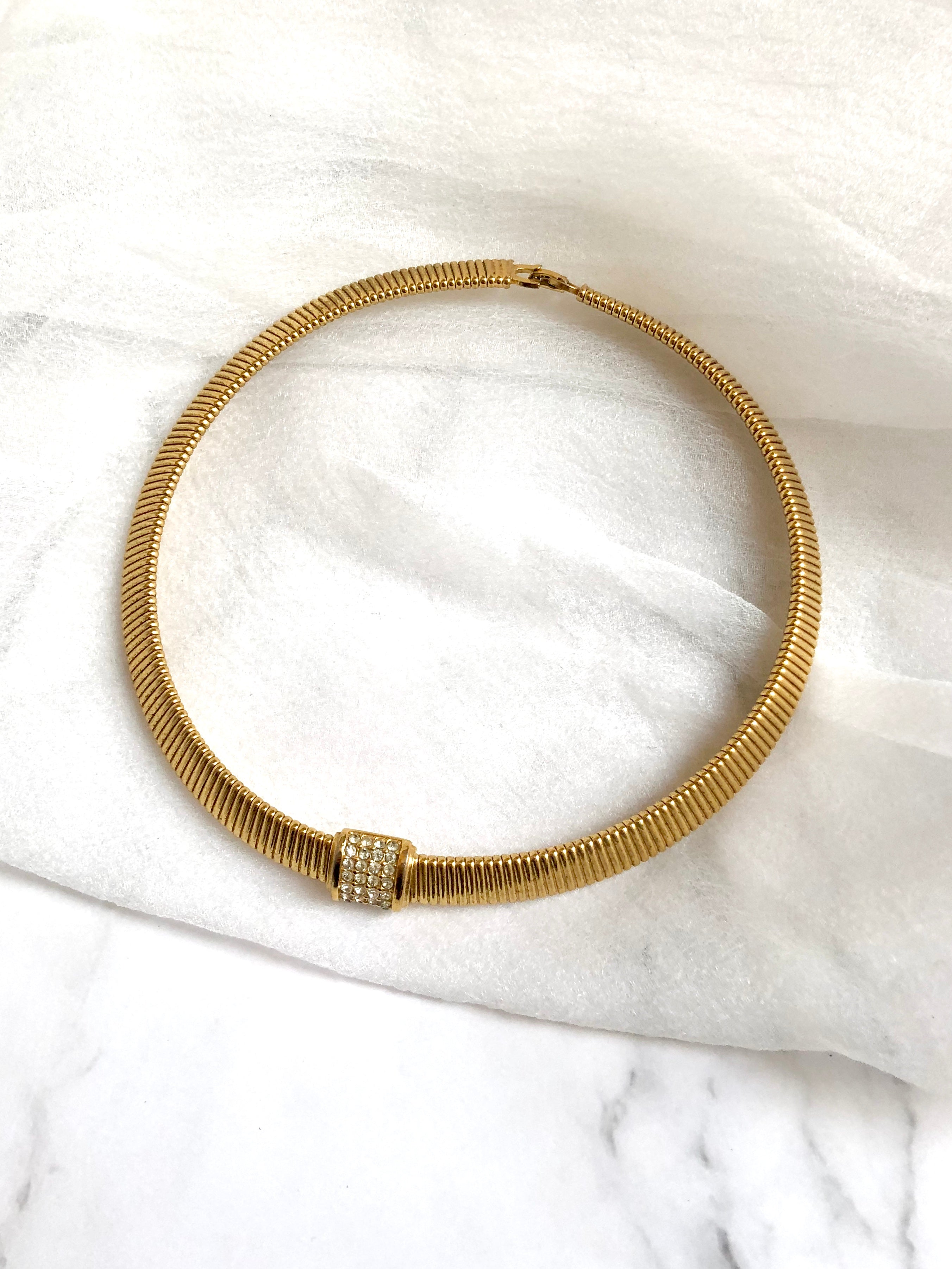 Vintage Christian Dior Crystal Omega Choker Necklace 1980s For Sale at  1stDibs