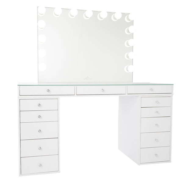 white dressing table mirror with lights